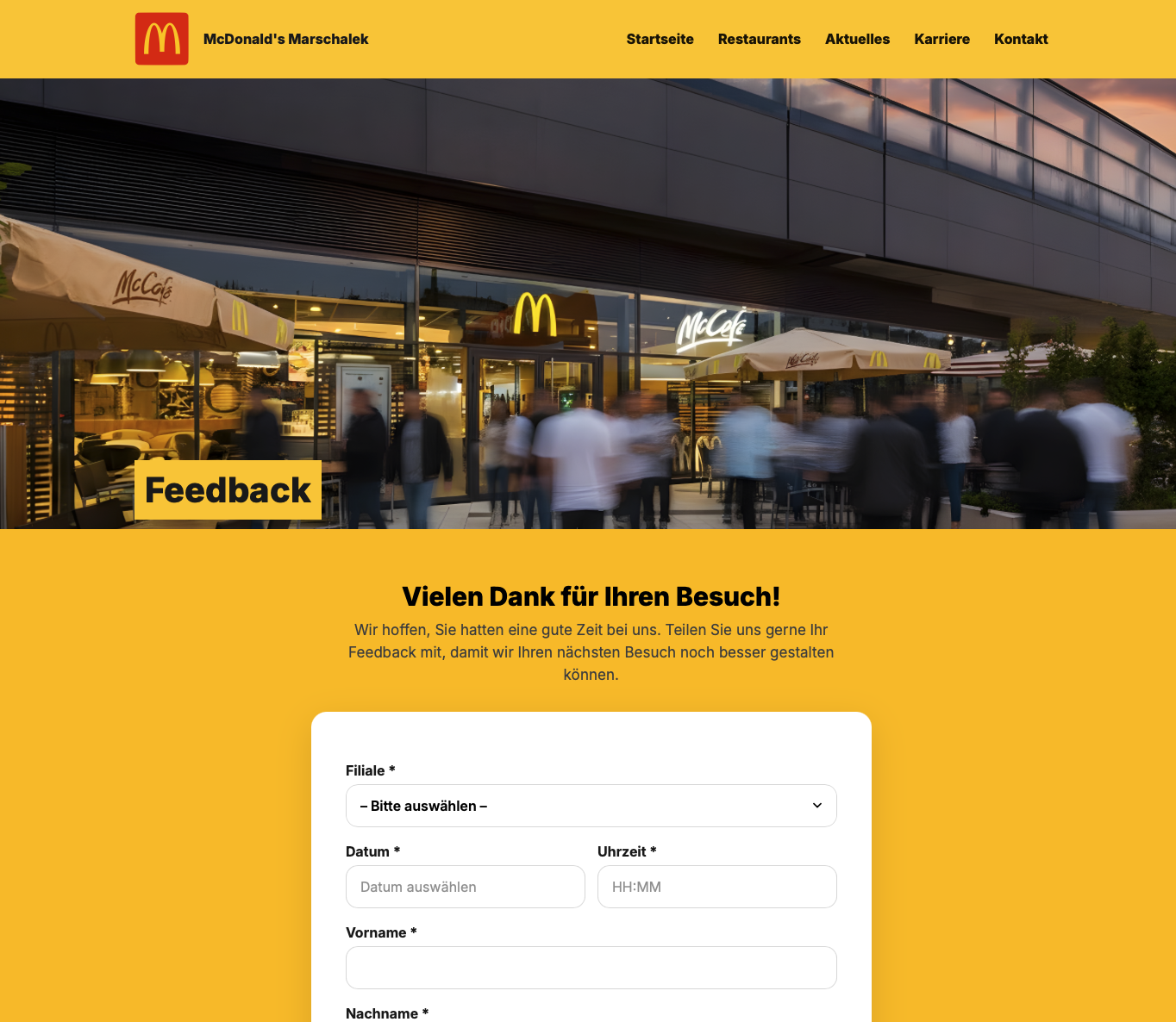 Feedback-Seite mit Formular